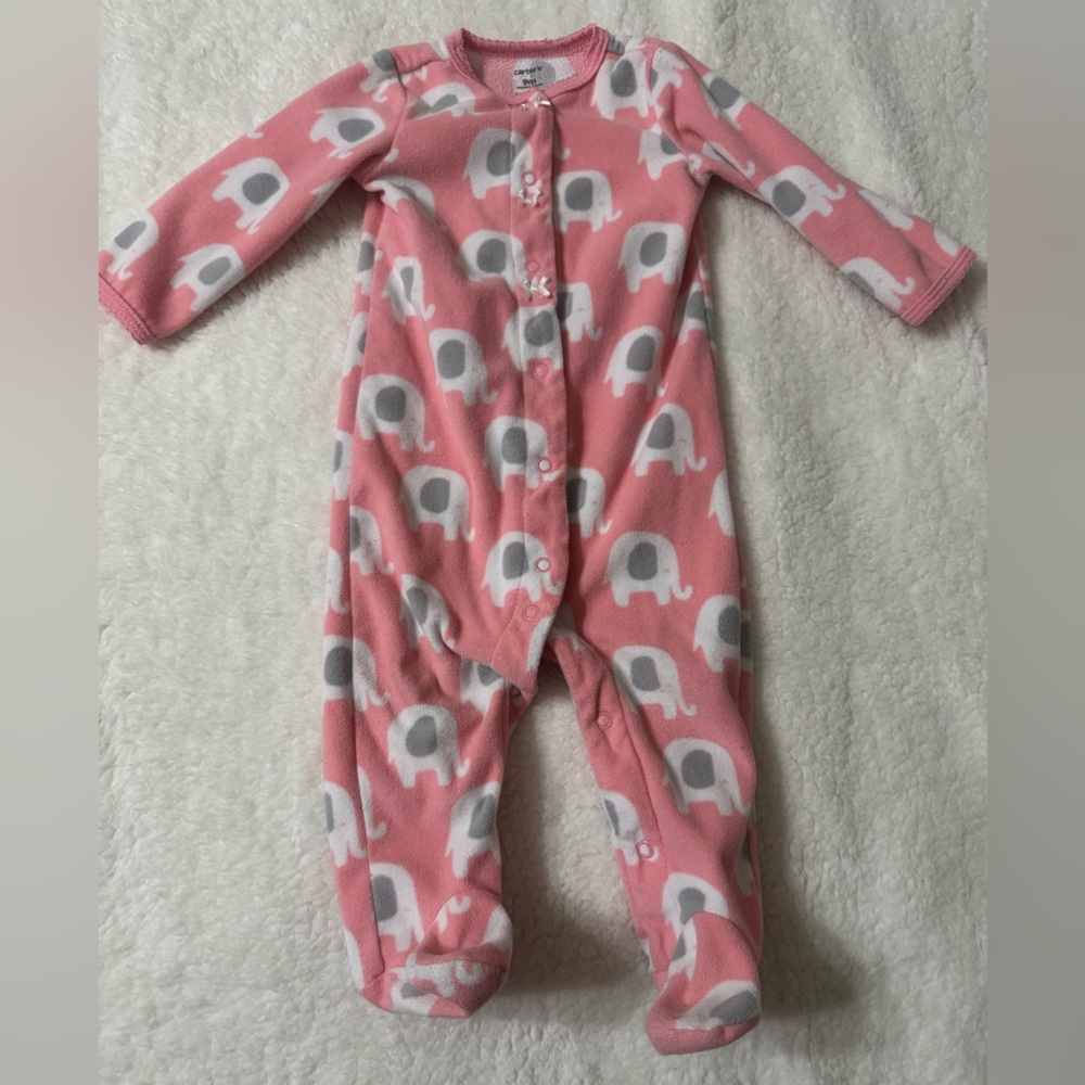Carter's Pink Elephant Footed Fleece One-Piece